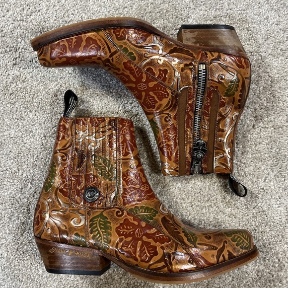 Shoes - New Rock Leather Ankle Boots Womens 39 US 8 Floral Tooled Western M-GY501C-C3